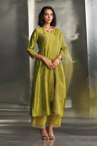 Berry green chanderi kurta set