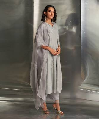 Grey steel chanderi kurta set 1