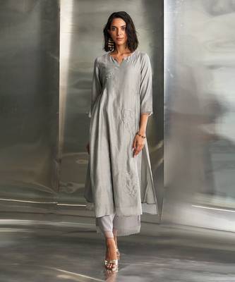 Grey steel chanderi kurta set 2