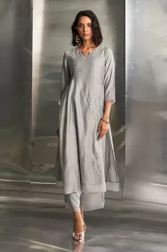 Grey steel chanderi kurta set