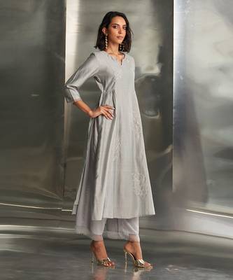 Grey steel chanderi kurta set 3