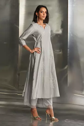 Grey steel chanderi kurta set