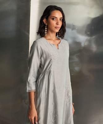 Grey steel chanderi kurta set 4