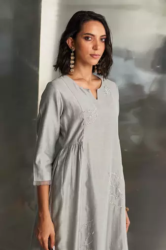 Grey steel chanderi kurta set