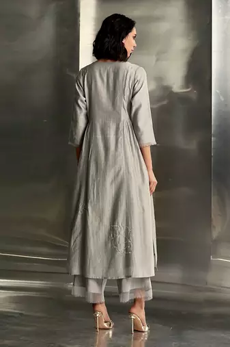Grey steel chanderi kurta set