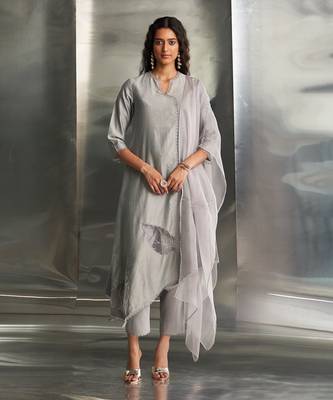 Grey steel chanderi kurta set 1