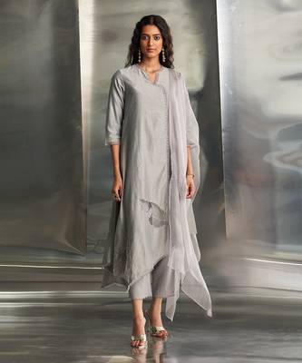 Grey steel chanderi kurta set 2