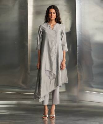 Grey steel chanderi kurta set 3