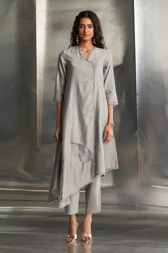 Grey steel chanderi kurta set