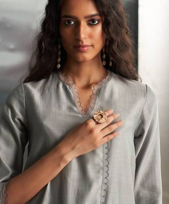 Grey steel chanderi kurta set 4