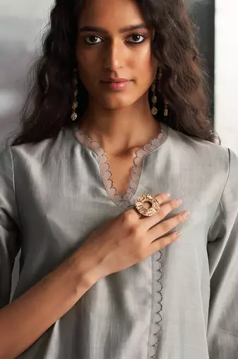 Grey steel chanderi kurta set