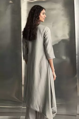 Grey steel chanderi kurta set