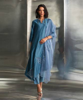 Blue steel chanderi kurta set 1