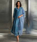 Blue steel chanderi kurta set