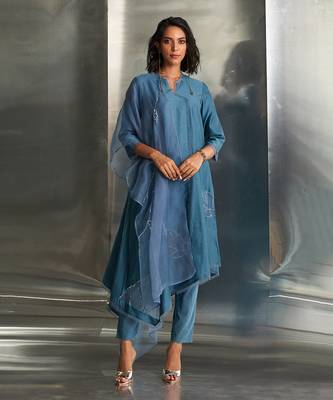 Blue steel chanderi kurta set 2