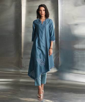 Blue steel chanderi kurta set 3