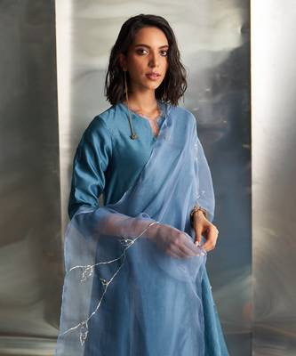 Blue steel chanderi kurta set 4