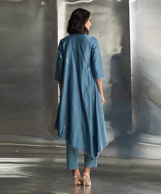 Blue steel chanderi kurta set 5