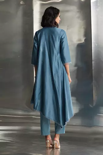 Blue steel chanderi kurta set