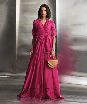 Pop pink chanderi kurta set 1
