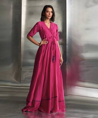 Pop pink chanderi kurta set 2