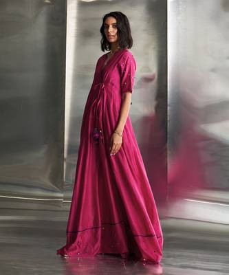 Pop pink chanderi kurta set 3