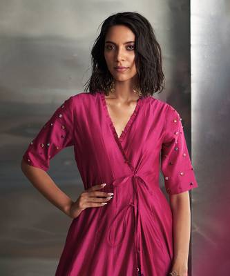 Pop pink chanderi kurta set 4