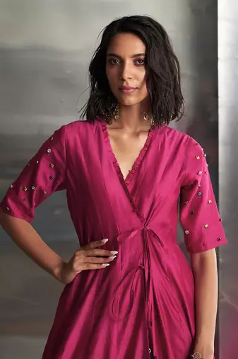 Pop pink chanderi kurta set