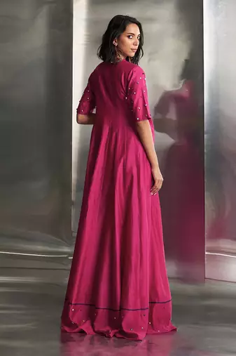 Pop pink chanderi kurta set