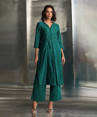 Emerald green chanderi kurta set 2