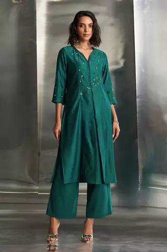 Emerald green chanderi kurta set