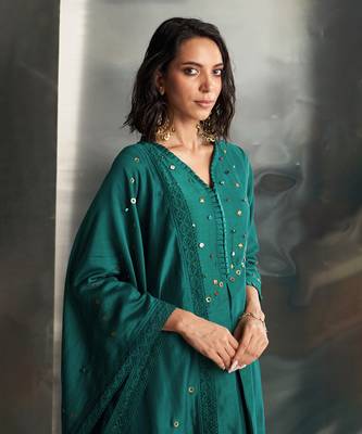 Emerald green chanderi kurta set 3