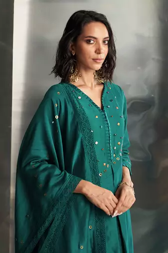 Emerald green chanderi kurta set