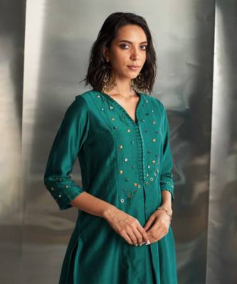 Emerald green chanderi kurta set 4