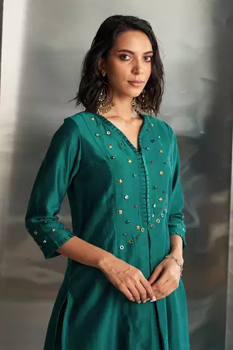 Emerald green chanderi kurta set