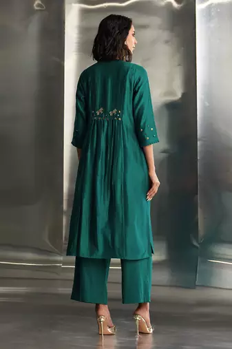 Emerald green chanderi kurta set