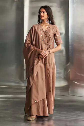 Ginger chanderi anarkali set