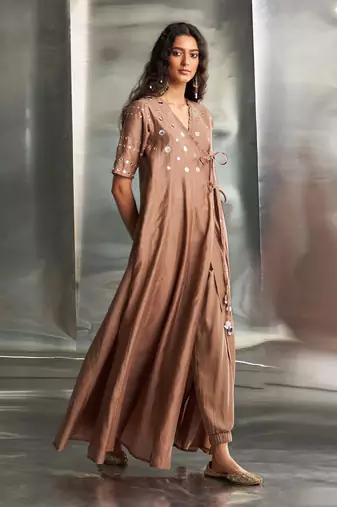 Ginger chanderi anarkali set