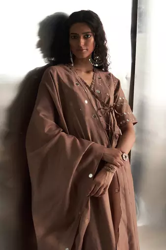 Ginger chanderi anarkali set