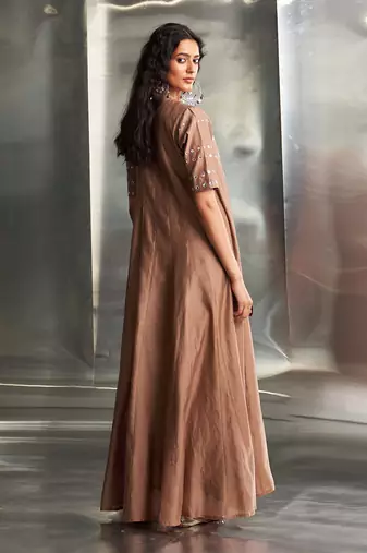 Ginger chanderi anarkali set
