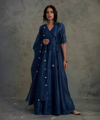 Sapphire blue chanderi anarkali set 1