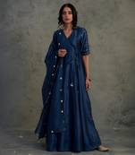 Sapphire blue chanderi anarkali set