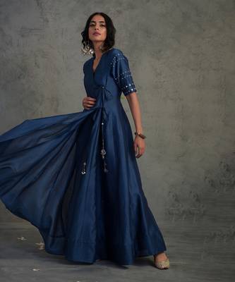 Sapphire blue chanderi anarkali set 2
