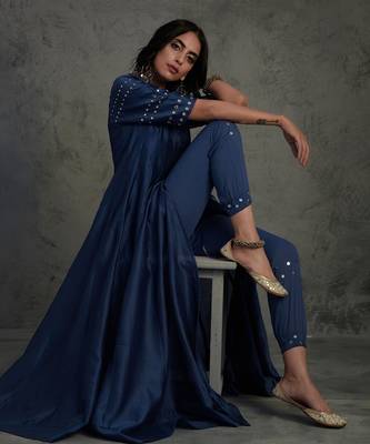 Sapphire blue chanderi anarkali set 3
