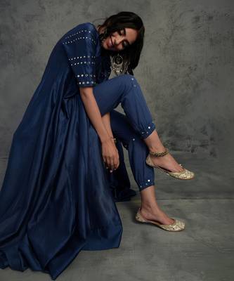 Sapphire blue chanderi anarkali set 4