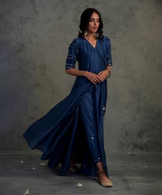 Sapphire blue chanderi anarkali set 5