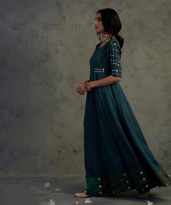 Teal blue chanderi anarkali set 2