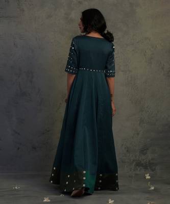 Teal blue chanderi anarkali set 3