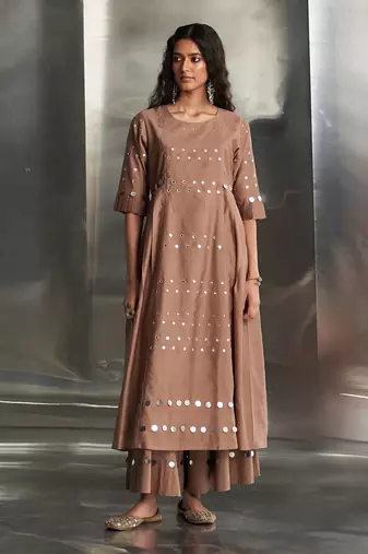 Ginger chanderi kurta set
