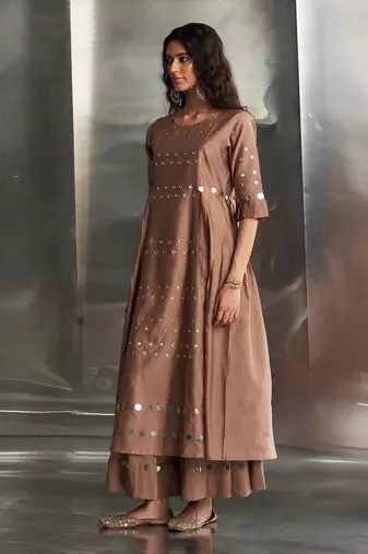 Ginger chanderi kurta set